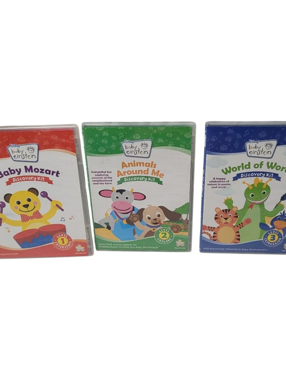 Baby Einstein Discovery Kit DVD CD World of Words, Animals Around Me Baby Mozart